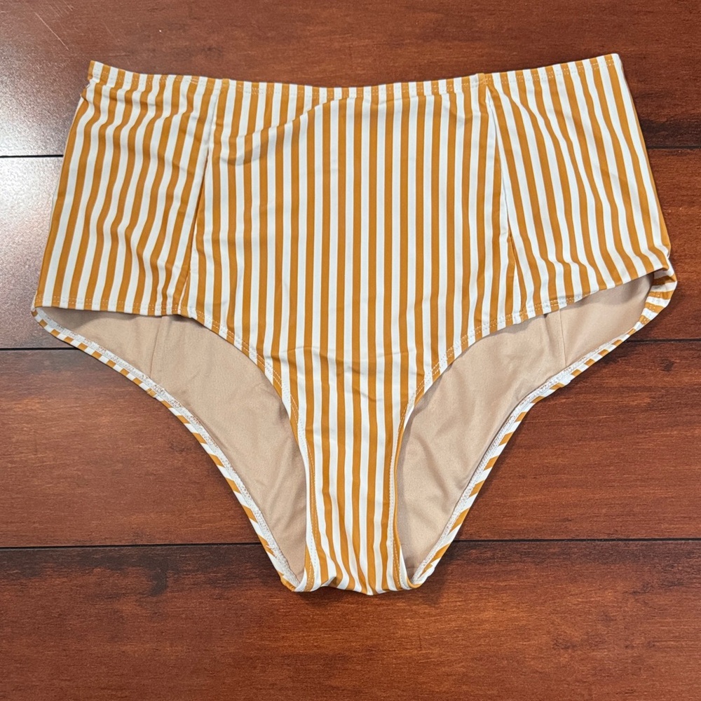 Kortni Jeane Striped Swim Bottoms - Orange and White